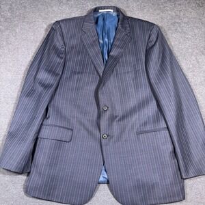 Hickey Freeman Suit Jacket Mens 44R Blue Pinstripe 100% Wool Two Button Blazer